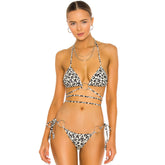 Leopard Metal Ring Strappy Slide Triangle Brazilian Two Piece Bikini Swimsuit